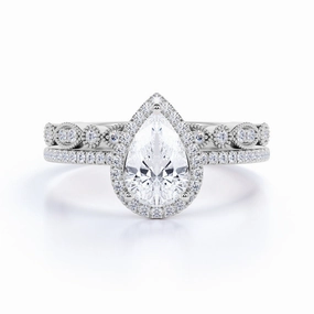 Unique Creation Halo 1 Ct Pear Cut Diamond Wedding Ring Set