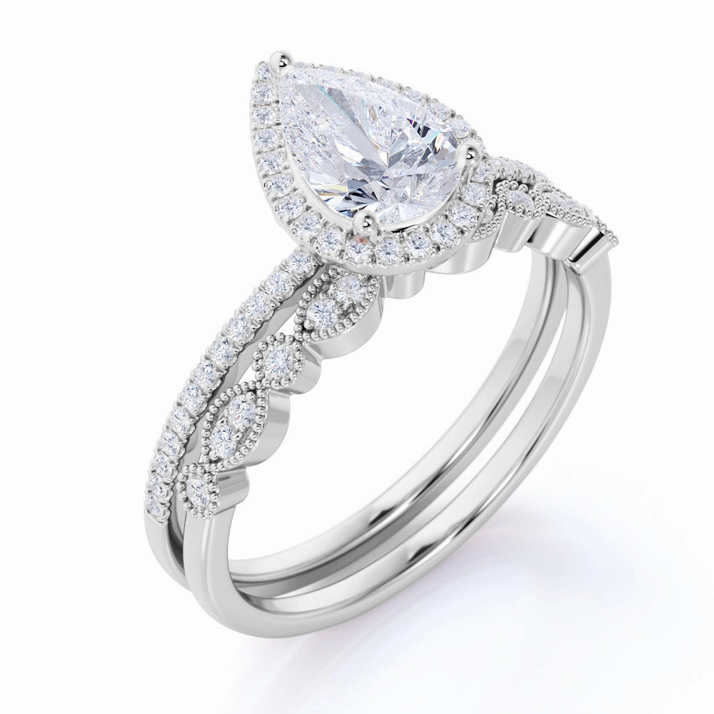 Halo 1 Ct Pear Cut Diamond Wedding Ring Set Bridesmaid Gift