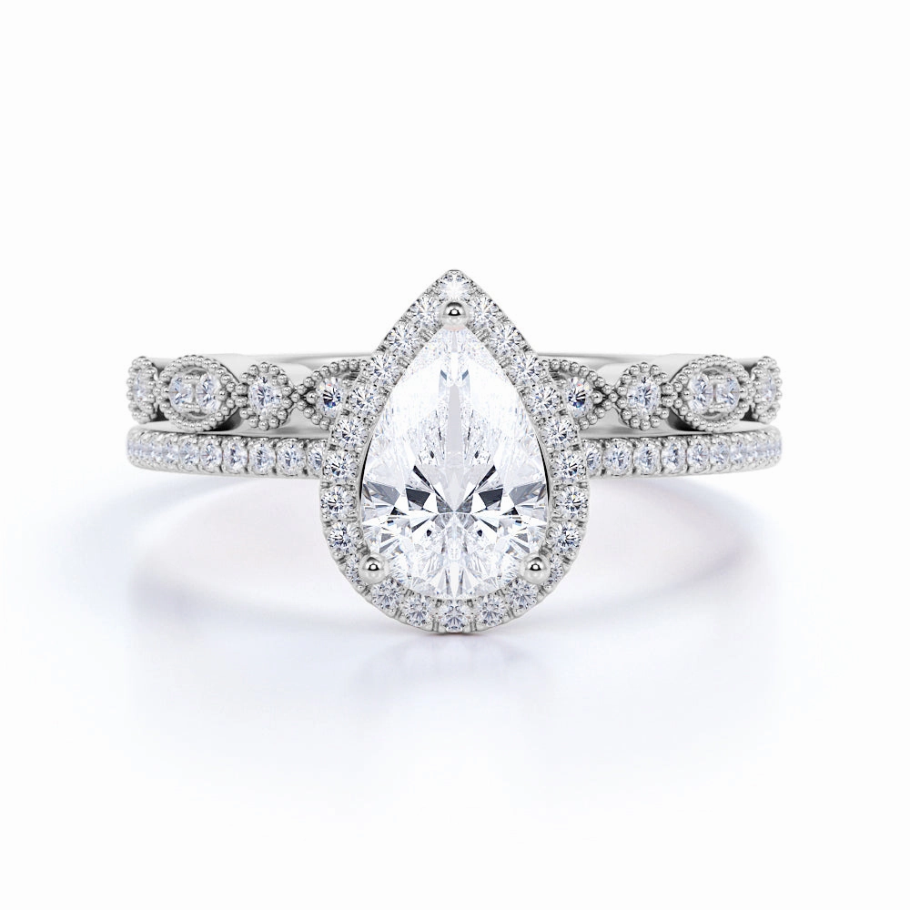 Halo 1 Ct Pear Cut Diamond Wedding Ring Set Exclusive Symbol