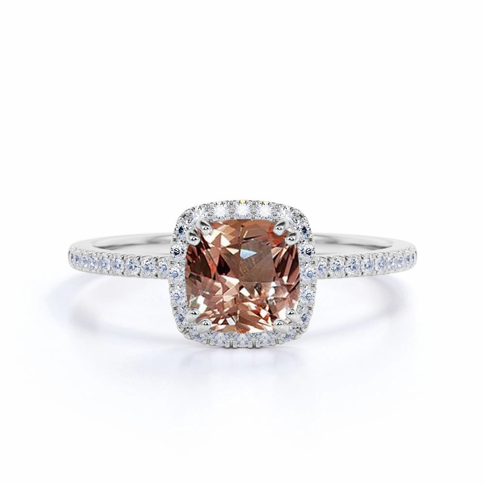 Vintage 1.25 ct Cushion Peach Morganite Engagement Ring Modern Product
