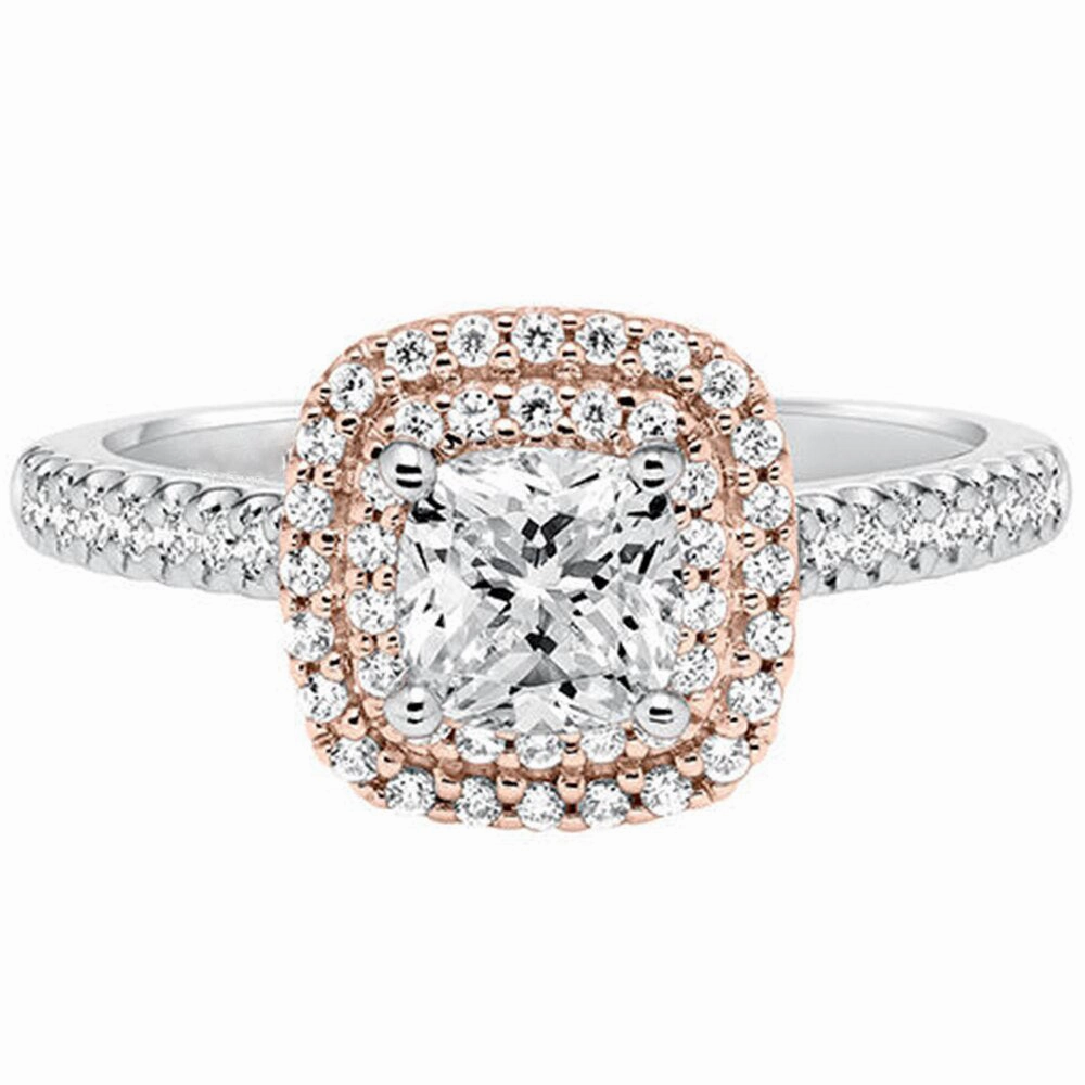 All Match Style Machine Processed Double Halo 1 Ct Cushion Cut Diamond Engagement Ring