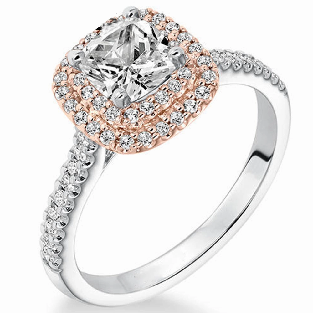 Luxury Feel traditional style Double Halo 1 Ct Cushion Cut Diamond Engagement Ring