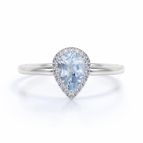 Ancient Style Halo 1.25 ct Pear Aquamarine Solitare Engagement Ring