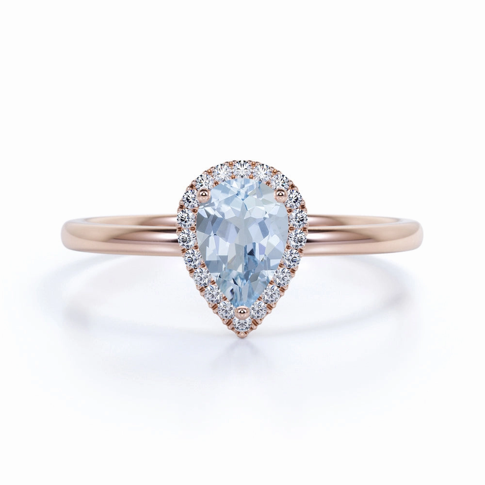Halo 1.25 ct Pear Aquamarine Solitare Engagement Ring Off The Rack Easy Off
