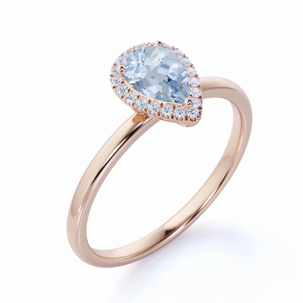 Halo 1.25 ct Pear Aquamarine Solitare Engagement Ring Beautiful Ornament