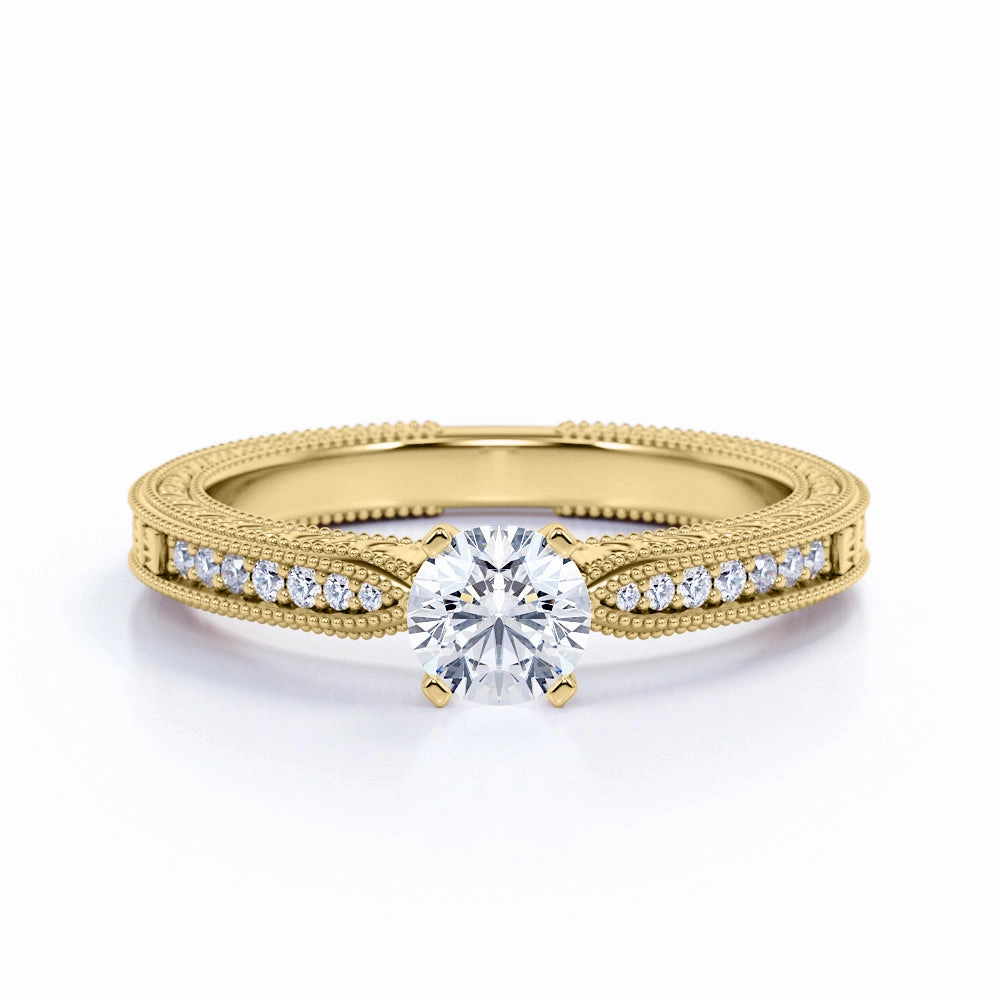 Milgrain 0.50 Ct Round Cut Diamond Engagement Ring Excellent Expression Affordable Style