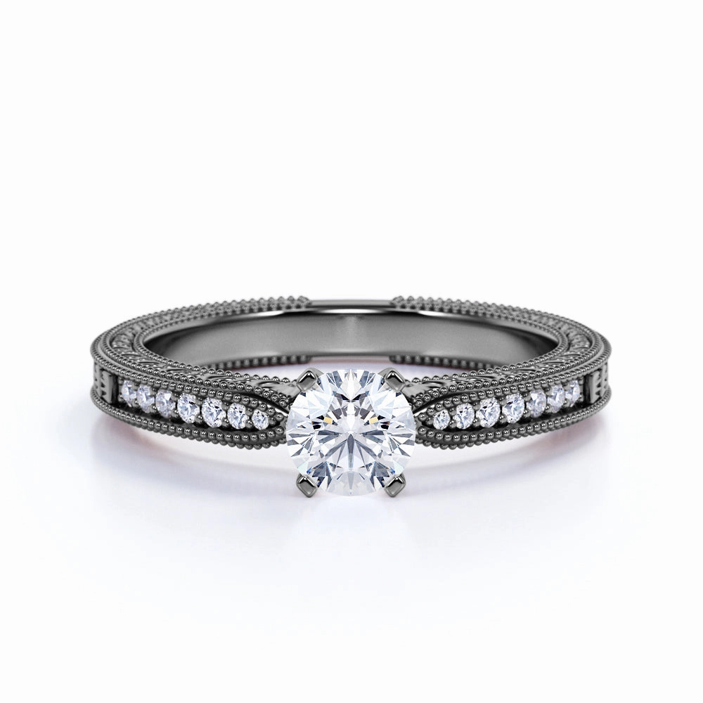 Milgrain 0.50 Ct Round Cut Diamond Engagement Ring Ornate Emblem