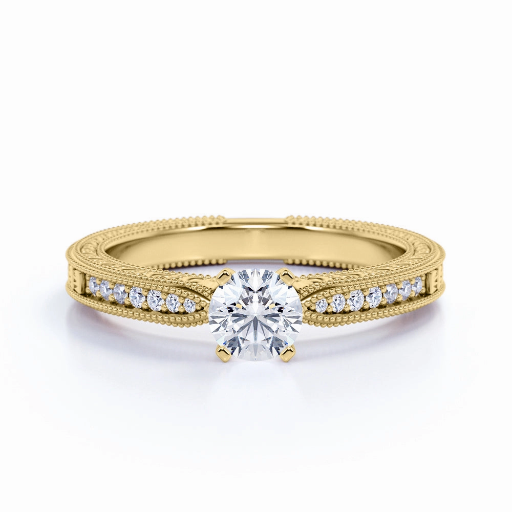 Trendy product Beautiful Piece Milgrain 0.50 Ct Round Cut Diamond Engagement Ring