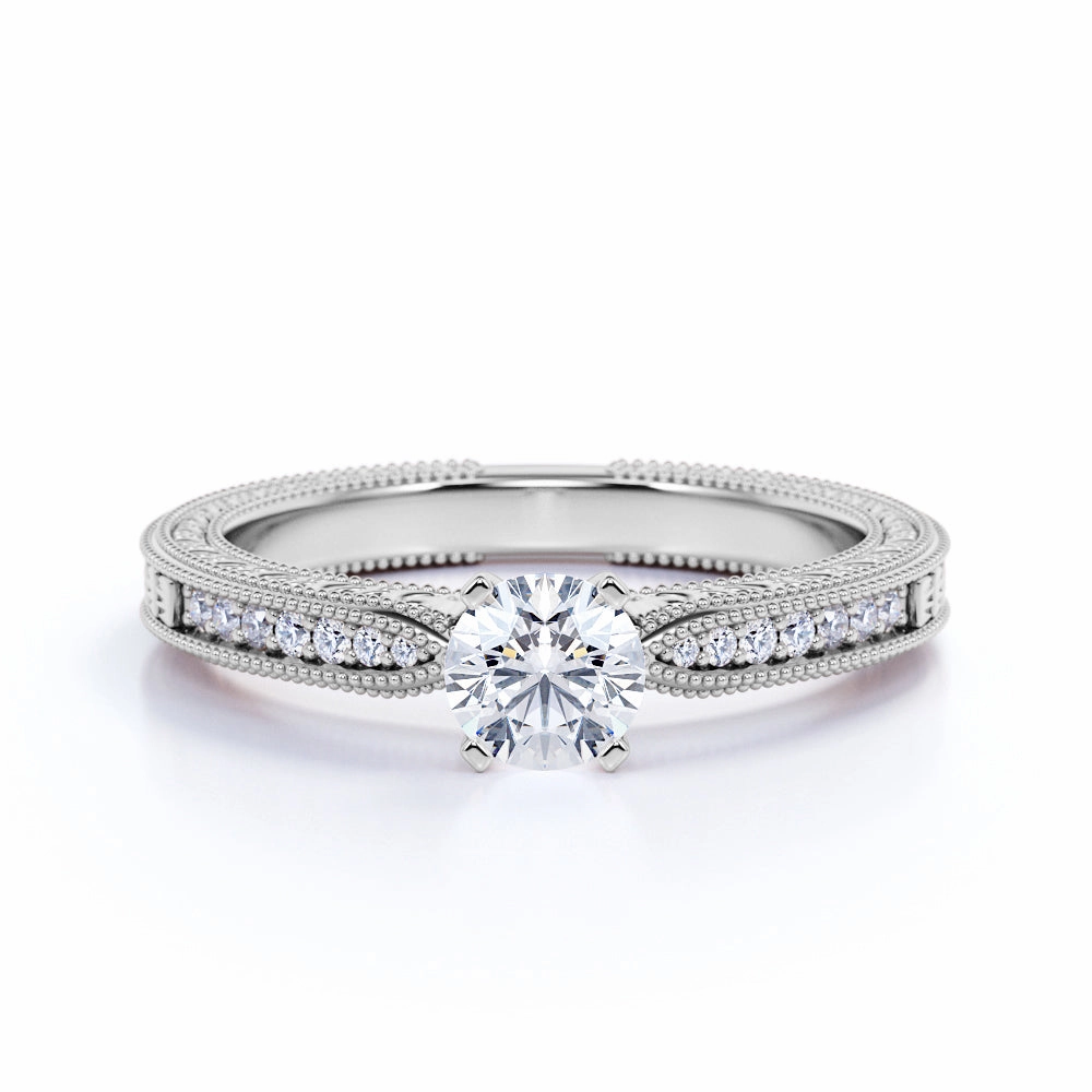 Milgrain 0.50 Ct Round Cut Diamond Engagement Ring Premium Choice fashion lover