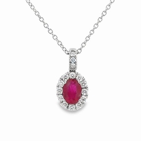 Diamond Halo and Ruby Pear Shaped Pendant Necklace Luxury Aura Glam Vibes