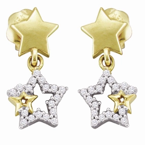 winter accessory Luxurious Accessory Diamond Star Dangle Earrings 1/10 ctw 10k Yellow Gold