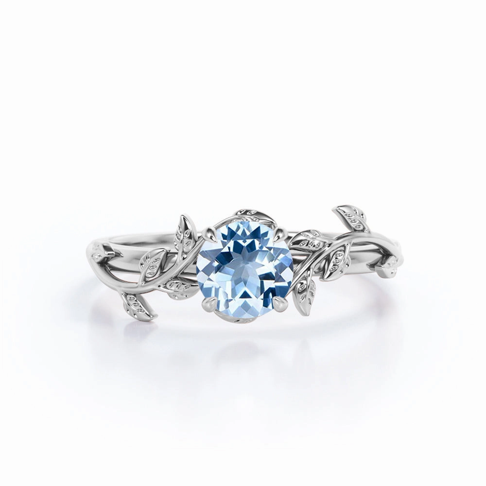 Flower 1 ct Round Aquamarine Engagement Ring Custom Token