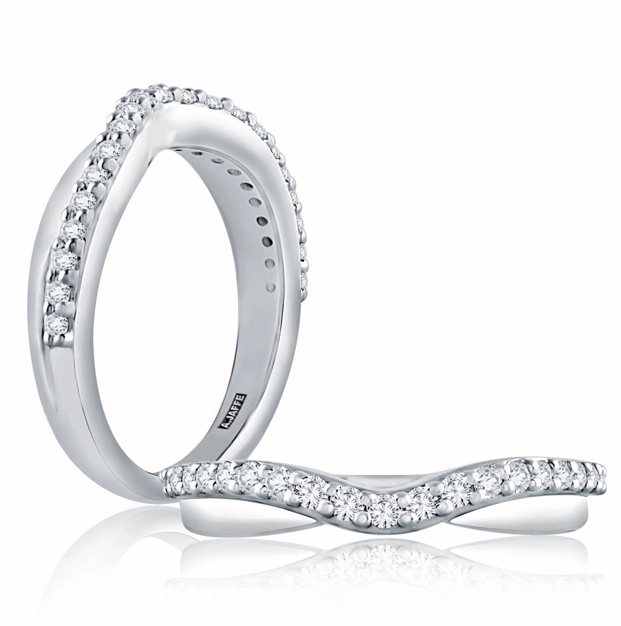 A. JAFFE Half Anniversary Diamond Wedding Ring in 14K White Gold (0.25ctw) Gleaming Detail Styled Accent
