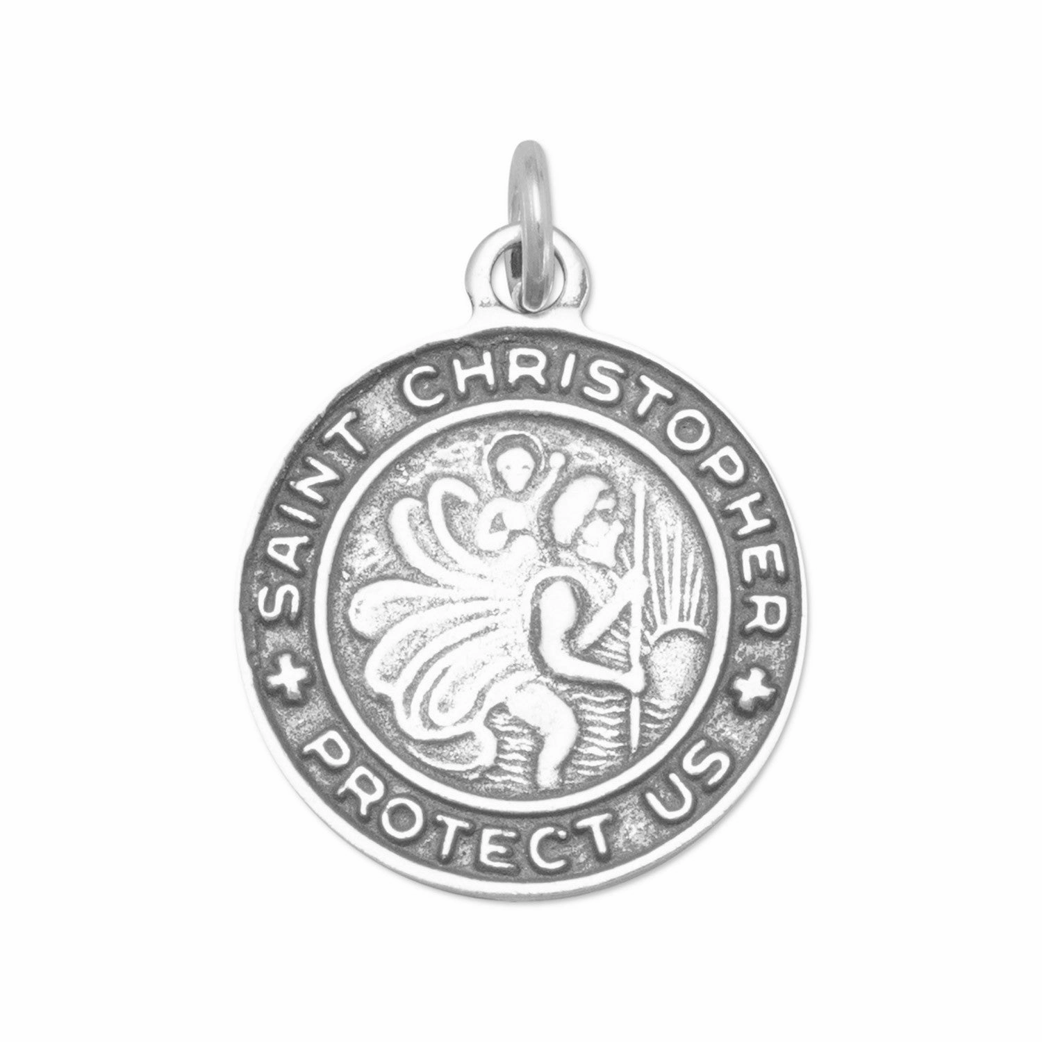 Saint Christopher Medal Round Charm or Pendant for Necklace Sterling Silver Gender Neutral Jewelry