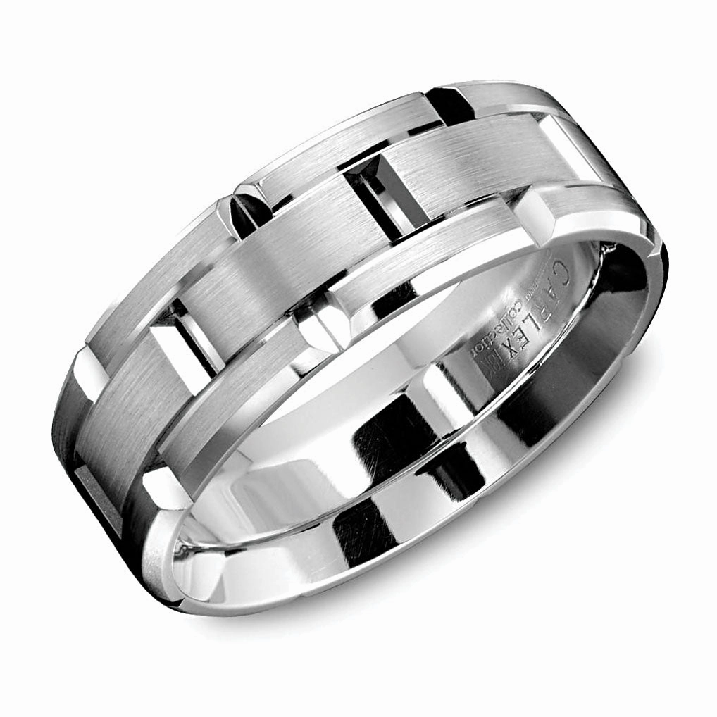 Work Friendly Carlex Carved 7.5mm Wedding Ring in 18K White Gold