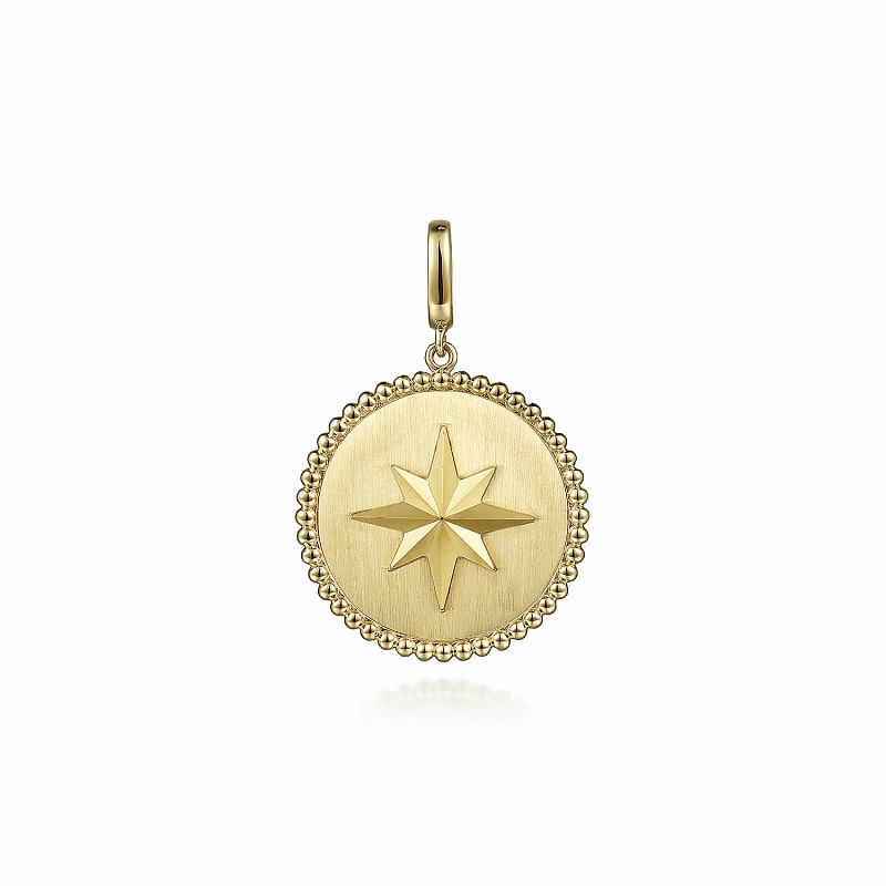 14K Yellow Gold Bujukan Round Starburst Medallion Pendant Elegant Look