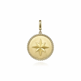 14K Yellow Gold Bujukan Round Starburst Medallion Pendant Elegant Look