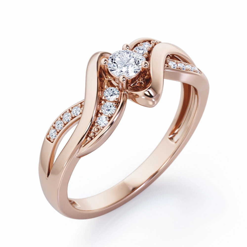 Ensemble Piece Classic Decoration Distorted Unique Twisted Rope 0.6 carat Round Diamond and Diamonds Promise Ring in Rose Gold