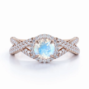 Designer Style 1.25 ct Round Moonstone Halo Engagement Ring