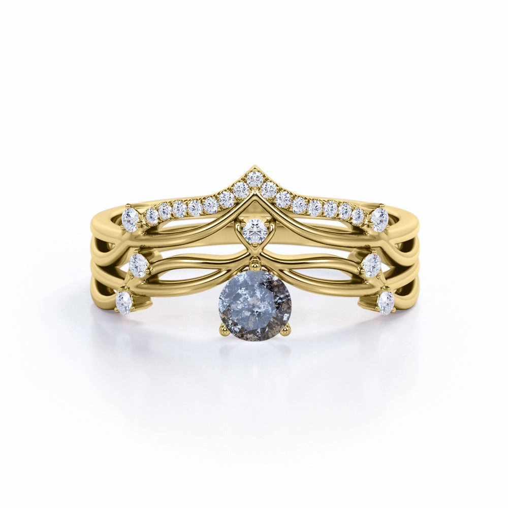 Crown 0.95 Ct Round Salt and Pepper Diamond Wedding Ring Set New Arrival