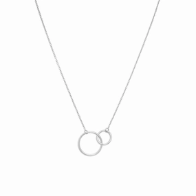 Double Circle Link Necklace Rhodium-plated Sterling Silver Versatile Ornament Vacation Gift
