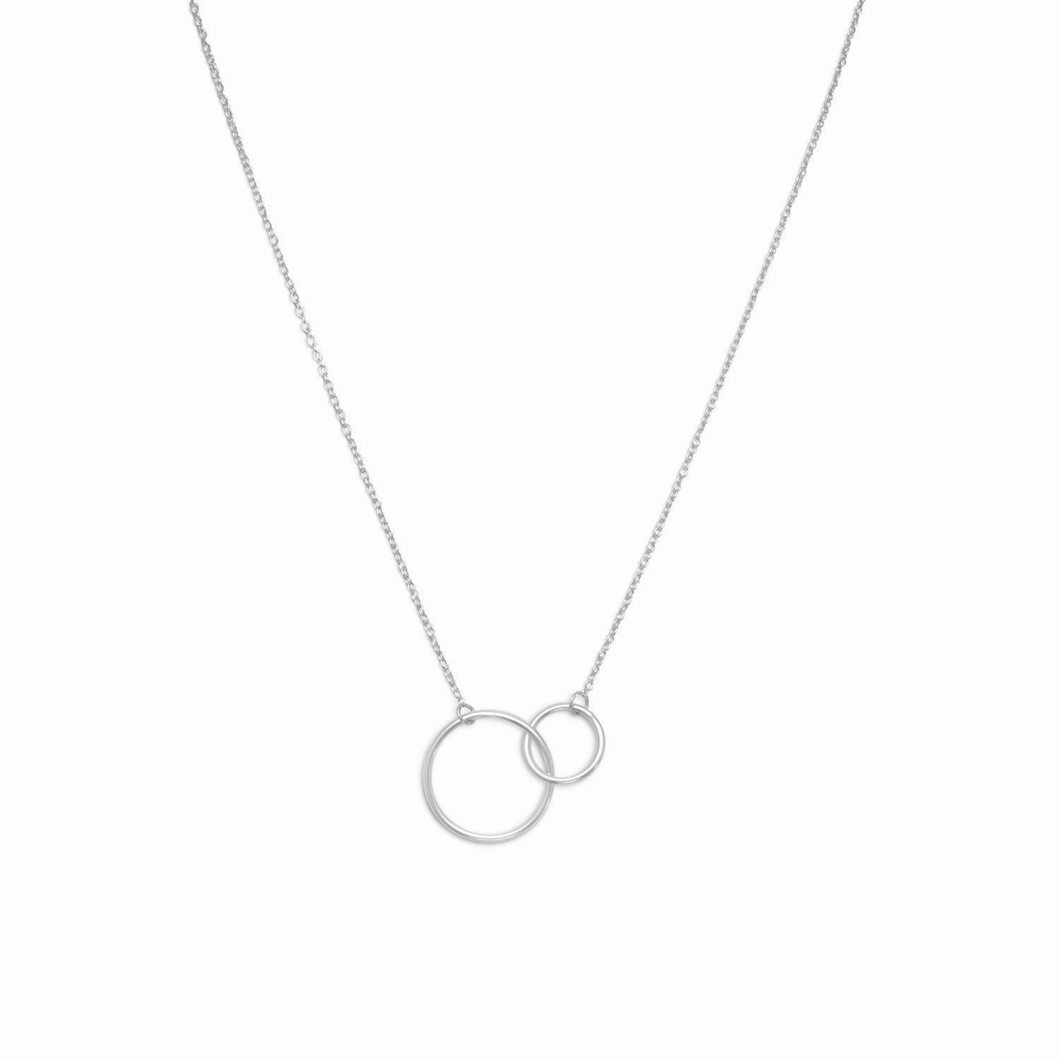 Double Circle Link Necklace Rhodium-plated Sterling Silver Versatile Ornament Vacation Gift
