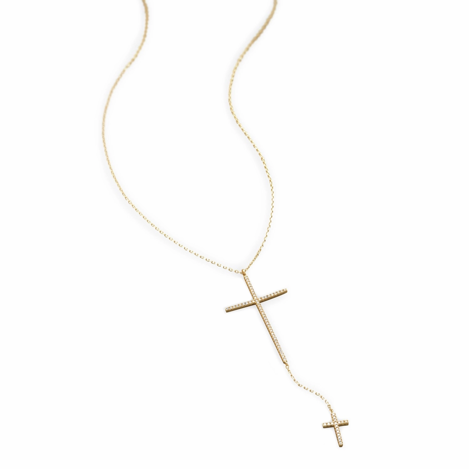 Personal Accent Double Cross Necklace Gold-plated Sterling Silver with Cubic Zirconia Accents