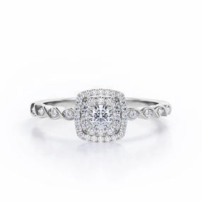Strong Product Gala Accessory Double Cushion Halo 0.45 TCW Round Cut Diamond Twisted Band Engagement Ring in White Gold
