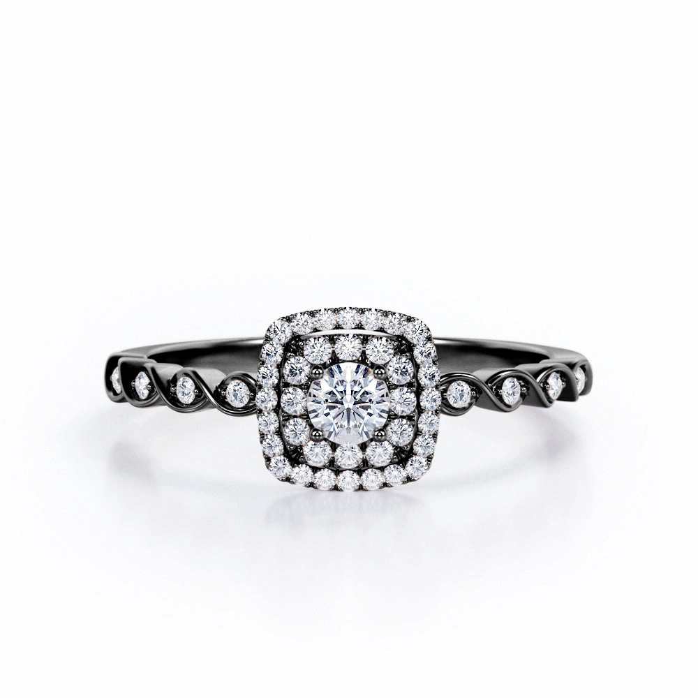 Heritage Gift Double Cushion Halo 0.45 TCW Round Cut Diamond Twisted Band Engagement Ring in White Gold