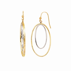 Double Dangle Hoop Earrings 10k Two-tone White and Yellow Gold Casual Decoration