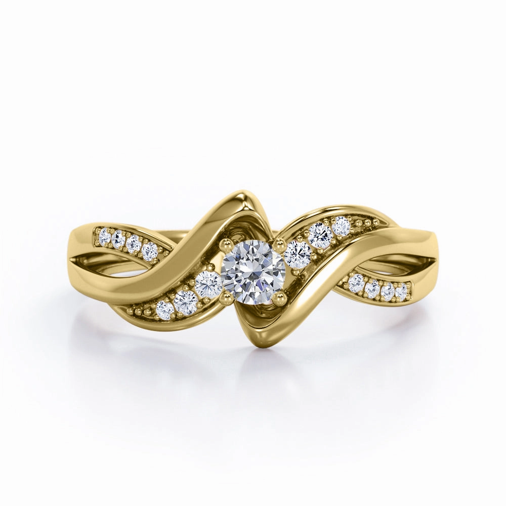 Lightweight Statement Double Distorted Infinity 0.3 TCW Round Shaped Diamond Pave-Channel Engagement Ring in 10K White Gold