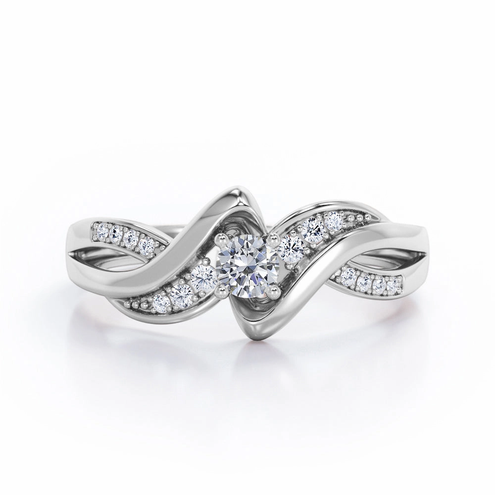 Double Distorted Infinity 0.3 TCW Round Shaped Diamond Pave-Channel Engagement Ring in 10K White Gold Value Art Formal Attire