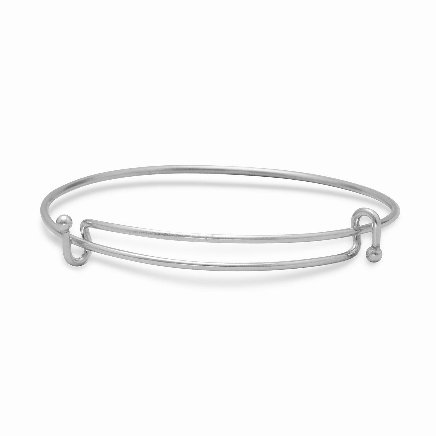 Double Hook Expandable Wire Charm Bangle Bracelet Sterling Silver Platinum Finish
