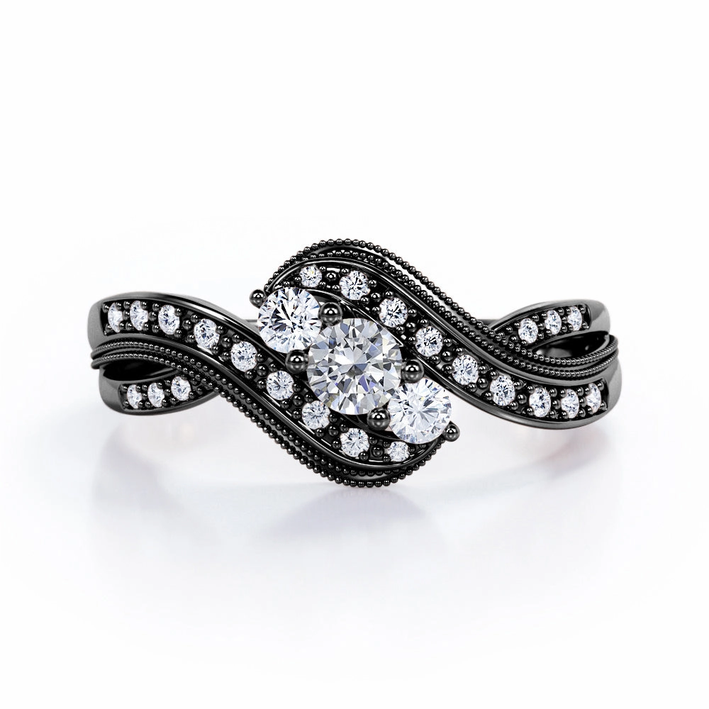 Essential Present Double Milgrain Curve Infinity 0.7 carat Round Diamond Engagement Ring in Black Gold