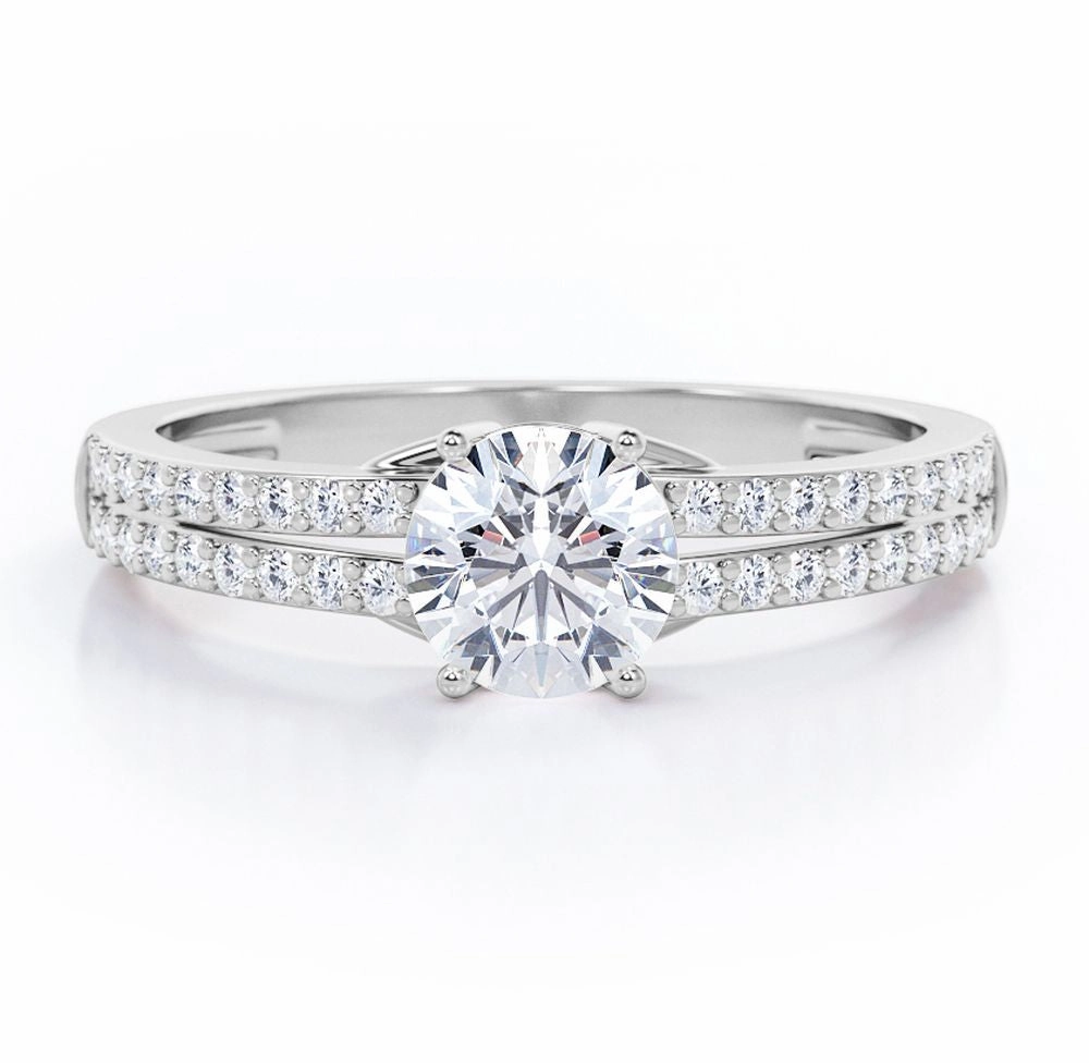 Double Split-Banded 0.50 TCW Round Shaped Diamond Scalloped Pave Engagement Ring in 10K White Gold Understated Glimmer