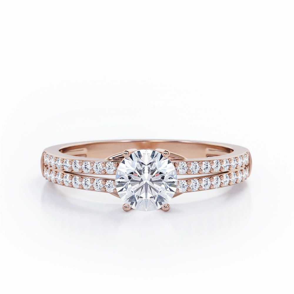 Affordable Jewelry Double Split-Banded 0.50 TCW Round Shaped Diamond Scalloped Pave Engagement Ring in 10K White Gold