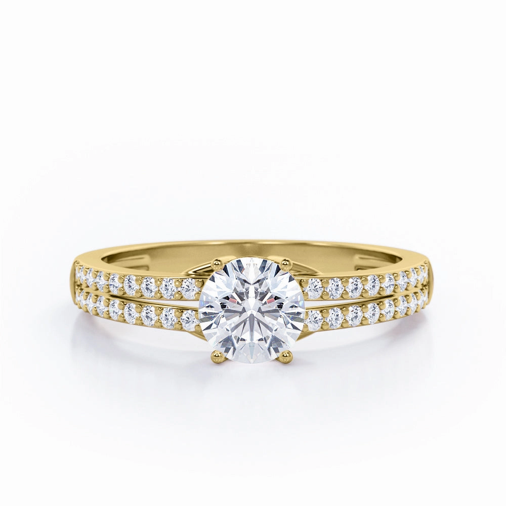 Double Split-Banded 0.50 TCW Round Shaped Diamond Scalloped Pave Engagement Ring in 10K White Gold Affordable Token Contemporary piece