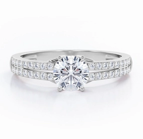 Double Split-Banded 0.50 TCW Round Shaped Diamond Scalloped Pave Engagement Ring in 10K White Gold Understated Glimmer