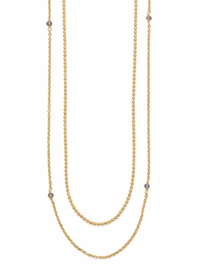 Seldom Jewelry Ethnic Jewelry Double Strand Gold-plated Labradorite Necklace 36-inch Length