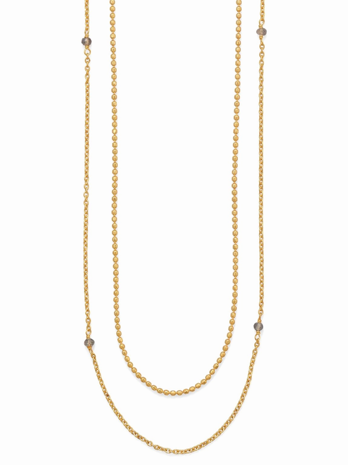 Seldom Jewelry Ethnic Jewelry Double Strand Gold-plated Labradorite Necklace 36-inch Length