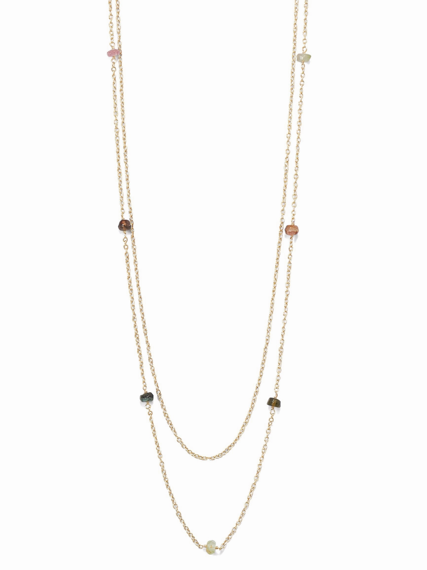 Double Strand Tourmaline Station Bead Necklace Gold-plated Sterling Silver Subtle Jewelry Confidence Boosting Accessory