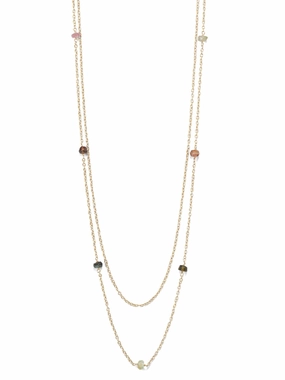 Double Strand Tourmaline Station Bead Necklace Gold-plated Sterling Silver Subtle Jewelry Confidence Boosting Accessory