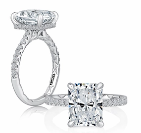 Timeless Pair A. JAFFE Radiant Center Hidden Halo Diamond Engagement Ring Setting in 14K White Gold (0.38ctw)