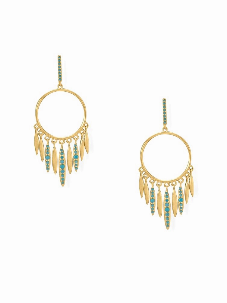 Party Jewelry Dream Catcher Earrings with Turquoise-color Cubic Zirconia Gold-plated