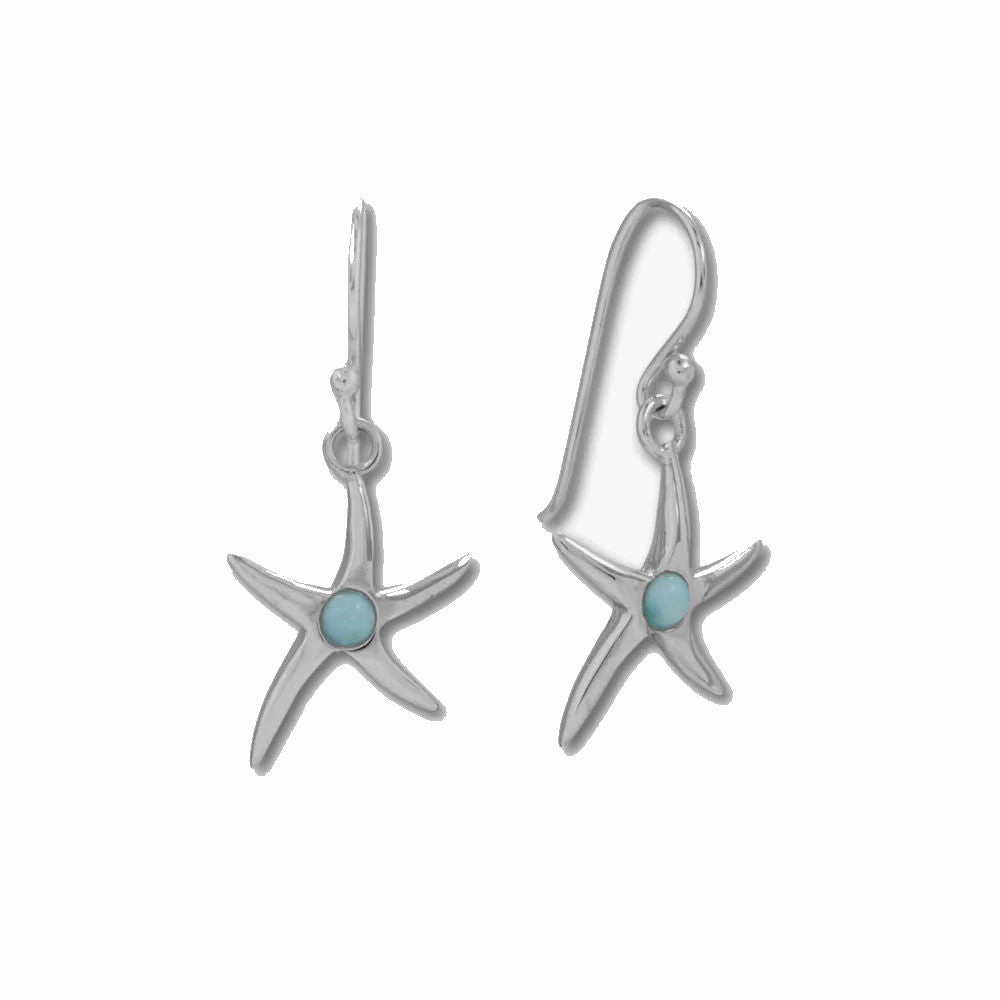 Formal Item Starfish Earrings with Genuine Larimar Rhodium on Sterling Silver - Nontarnish