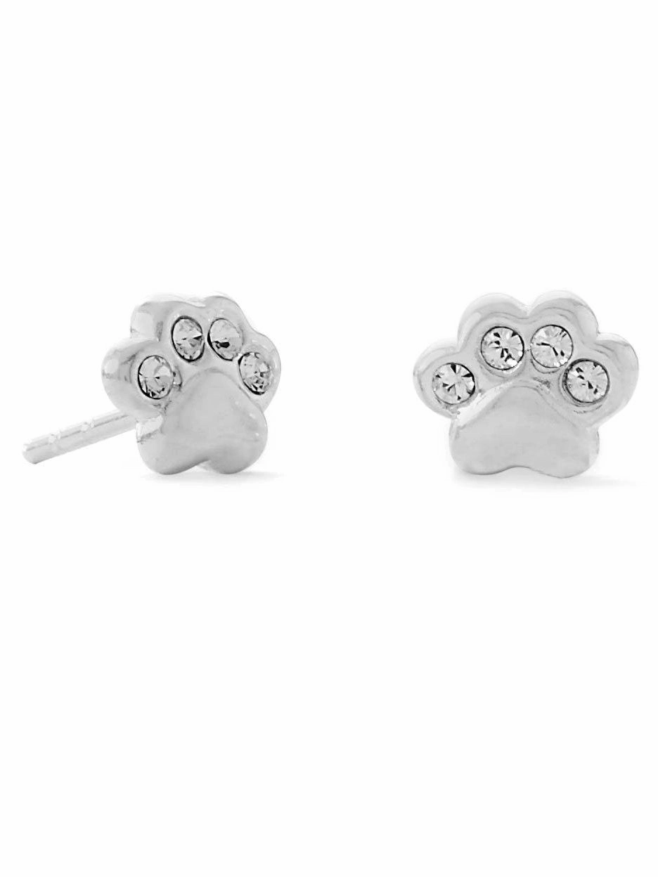 High-Quality Element Paw Print Earrings Polished Sterling Silver with Crystals