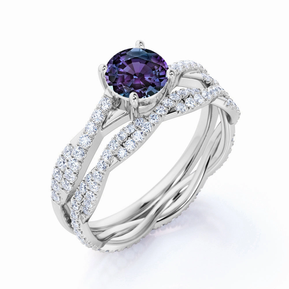 1.75 Ct Round Cut Lab Alexandrite Infinity Bridal Set Gift Accent Winter Look