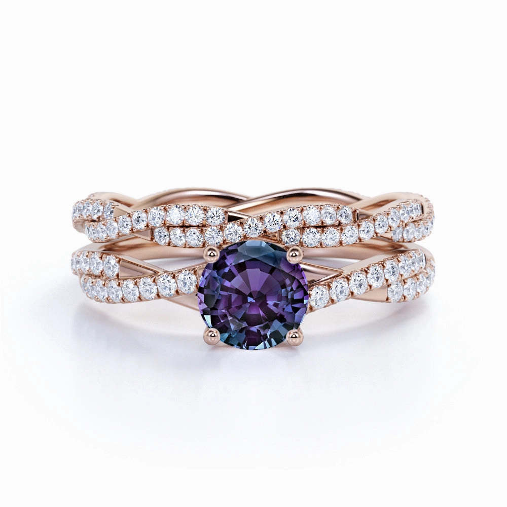 1.75 Ct Round Cut Lab Alexandrite Infinity Bridal Set Signature Style Value Jewelry