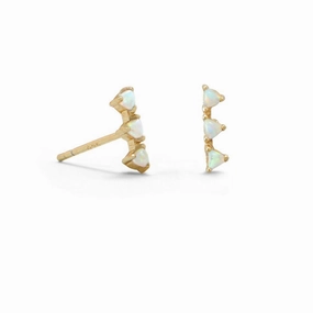 Striking Accent Synthetic White Opal Stud Earrings Triangles Gold-plated Sterling Silver