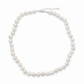 Signature Accent Bold Accent White Cultured Freshwater Pearl Necklace with 10mm Pearls Individually Knotted Sterling Silver